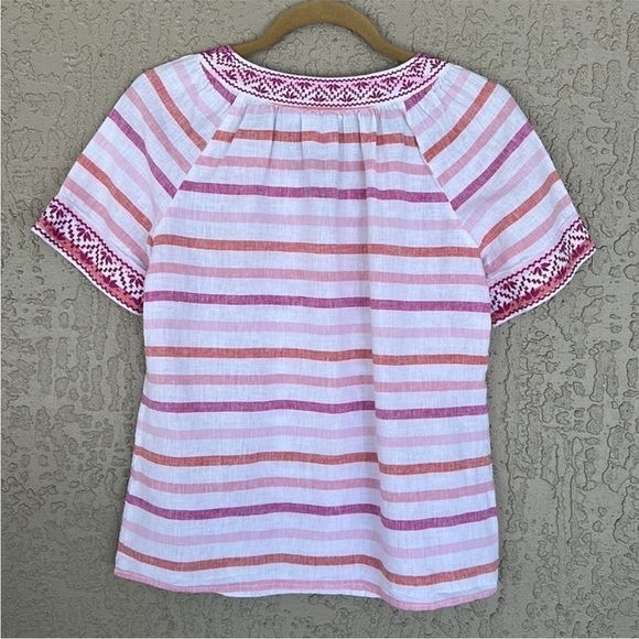 Vineyard Vines Cotton Linen Blend Embroidered Detail Gustavia Stripe Top - Picture 4 of 9